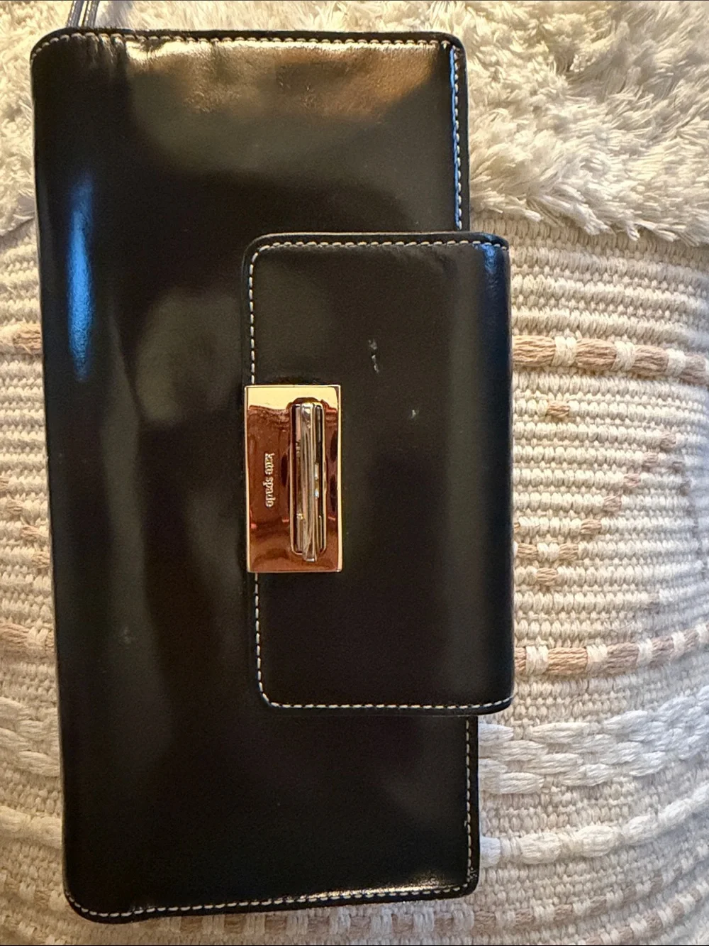 kate spade Black Leather Wallet Case with Silver Clasp